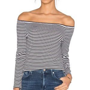 Theory "Ennalyn" Striped Off The Shoulder Boatneck 3/4 Sleeve Tee- Sz. Sm